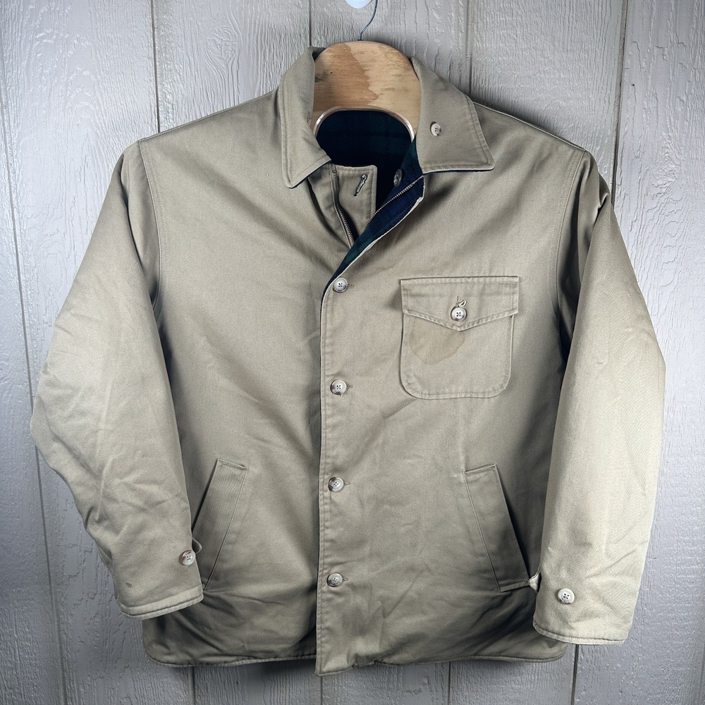 VINTAGE Polo Ralph Lauren Wool Cotton Reversible Jacket Large USA Chore Hunting